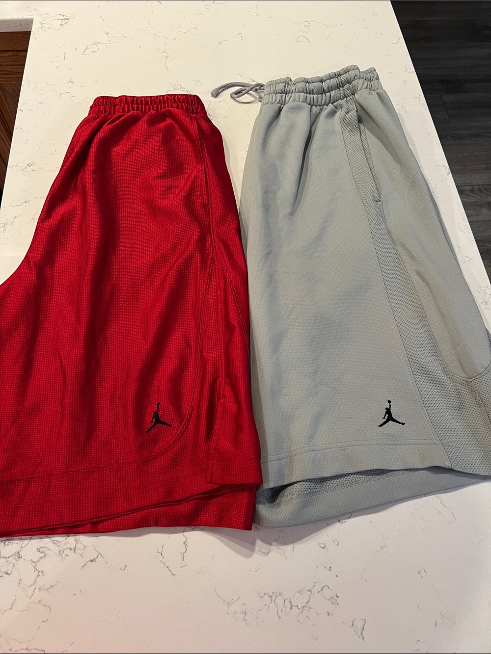 Jordan Men’s long basketball Mesh Athletic Shorts in Red and Light Gray
